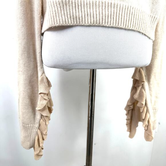 Helmut Lang Cropped Bell Sleeve Ruffle Wool Cashmere Sweater Size Small - Picture 3 of 8
